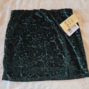 Kohl's NWT M Dk Green Floral Velvet Midi Skirt Romantic Goth